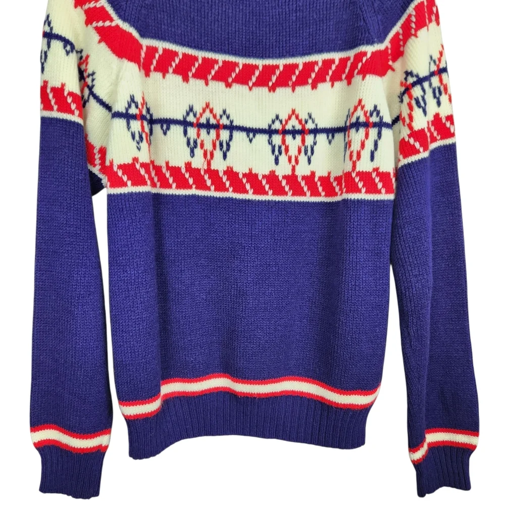 Vintage Montgomery Ward Fair Isle Geometic Print Ribbed Knit Sweater Medium